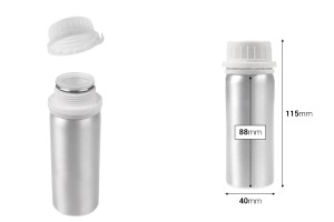 Flacon en aluminium de 100 ml pour le stockage d'essences, de parfums et de solutions alcooliques avec bouchon et bouchon de sécurité en plastique blanc-εικόνα_διαστάσεις