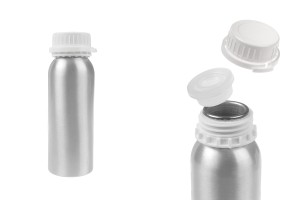 Flacon en aluminium de 250 ml pour le stockage d'essences, de parfums et de solutions alcooliques avec bouchon et bouchon de sécurité en plastique blanc-εικόνα_προϊοντική