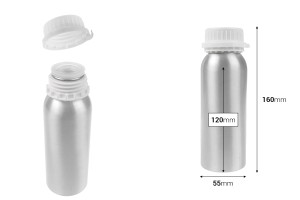 Flacon en aluminium de 250 ml pour le stockage d'essences, de parfums et de solutions alcooliques avec bouchon et bouchon de sécurité en plastique blanc-εικόνα_διαστάσεις