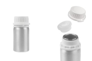 Flacon en aluminium de 50 ml pour le stockage d'essences, de parfums et de solutions alcooliques avec bouchon et bouchon de sécurité en plastique blanc-εικόνα_προϊοντική