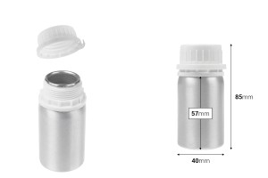 Flacon en aluminium de 50 ml pour le stockage d'essences, de parfums et de solutions alcooliques avec bouchon et bouchon de sécurité en plastique blanc-εικόνα_διαστάσεις