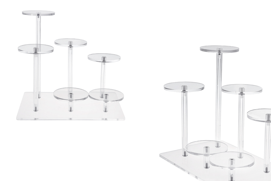 Présentoir transparent en acrylique 210 x 140 x 85 mm (diamètre de chaque base : 70 mm) - 6 positions Présentoir transparent en acrylique 210 x 140 x 85 mm (diamètre de chaque base : 70 mm) - 6 positions-photo_produit