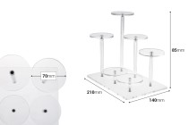 Présentoir transparent en acrylique 210 x 140 x 85 mm (diamètre de chaque base : 70 mm) - 6 positions Présentoir transparent en acrylique 210 x 140 x 85 mm (diamètre de chaque base : 70 mm) - 6 positions-photo_dimensions