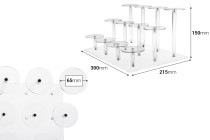 Ακρυλικό διάφανο σταντ προβολής προϊόντων 300x215x150mm (διάμετρος κάθε βάσης 65 mm) - 12 θέσεις-εικόνα_διαστάσεις