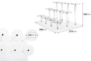 Présentoir transparent en acrylique pour produits, 300 x 215 x 150 mm (diamètre de chaque pied : 65 mm) - 12 emplacements-εικόνα_διαστάσεις