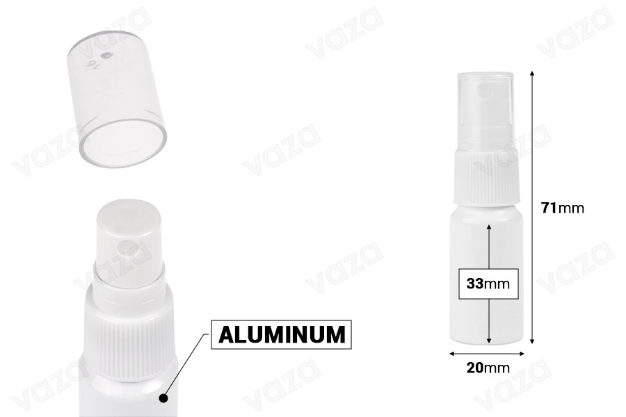 Flacon en aluminium blanc de 5 ml avec spray en plastique blanc Flacon en aluminium blanc de 5 ml avec spray en plastique blanc-photo_dimensions