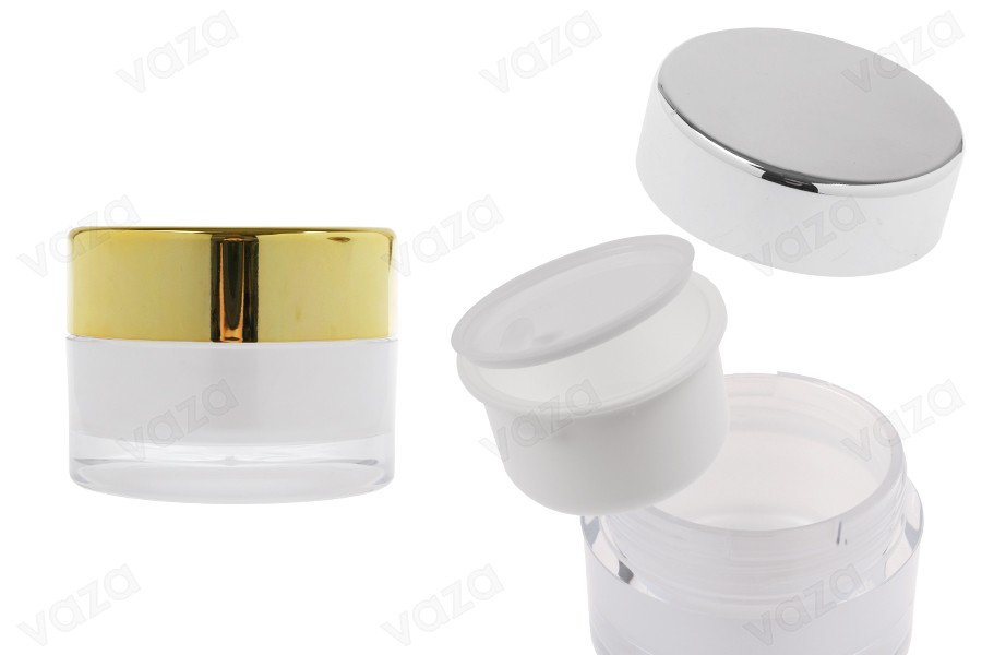 Pot en acrylique rechargeable de 50 ml pour crème, avec couvercle (joint intérieur) et joint en plastique. Pot en acrylique rechargeable de 50 ml pour crème, avec couvercle (joint intérieur) et joint en plastique.-photo_produit
