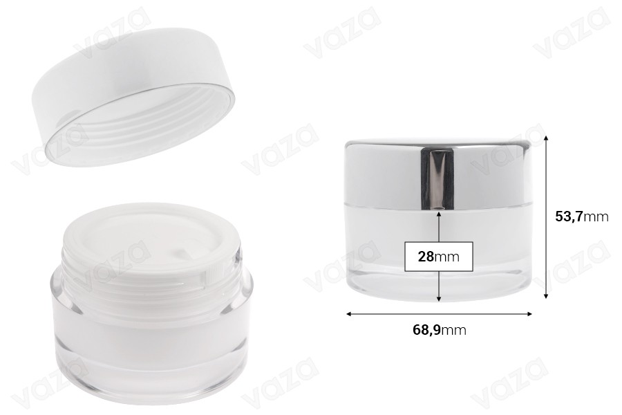 Pot en acrylique rechargeable de 50 ml pour crème, avec couvercle (joint intérieur) et joint en plastique. Pot en acrylique rechargeable de 50 ml pour crème, avec couvercle (joint intérieur) et joint en plastique.-photo_dimensions