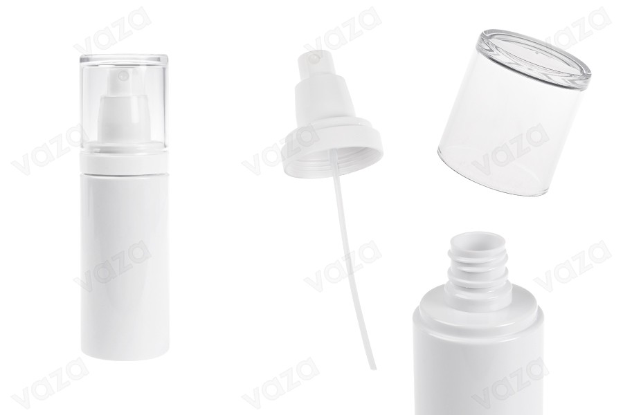 Flacon blanc en plastique (PET) de 100 ml avec vaporisateur et bouchon transparent-photo_produit