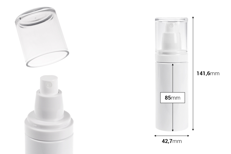 Flacon blanc en plastique (PET) de 100 ml avec vaporisateur et bouchon transparent-photo_dimensions