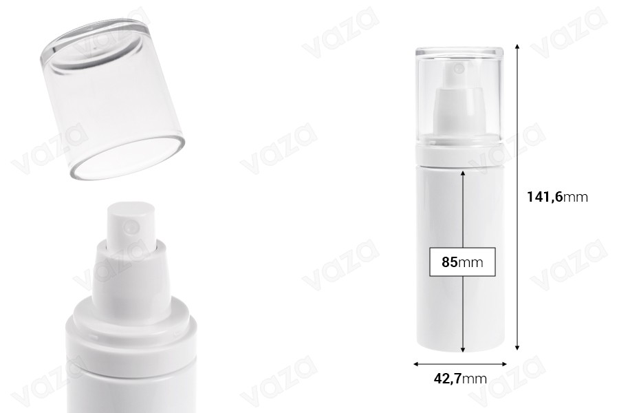 Flacon blanc en plastique (PET) de 100 ml avec vaporisateur et bouchon transparent-photo_dimensions