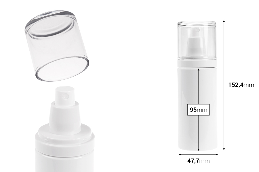 Flacon blanc en plastique (PET) de 150 ml avec vaporisateur et bouchon transparent-photo_dimensions