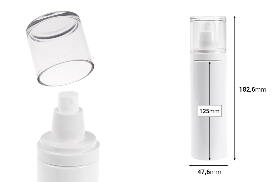 Flacon blanc en plastique (PET) de 200 ml avec vaporisateur et bouchon transparent-photo_dimensions