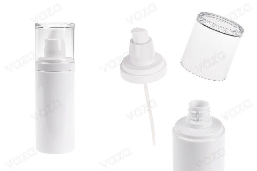 Πλαστικό (PET) λευκό μπουκάλι 150 ml με αντλία κρέμας και διάφανο καπάκι Πλαστικό (PET) λευκό μπουκάλι 150 ml με αντλία κρέμας και διάφανο καπάκι-εικόνα_προϊοντική