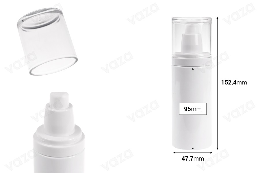 Πλαστικό (PET) λευκό μπουκάλι 150 ml με αντλία κρέμας και διάφανο καπάκι Πλαστικό (PET) λευκό μπουκάλι 150 ml με αντλία κρέμας και διάφανο καπάκι-εικόνα_διαστάσεις