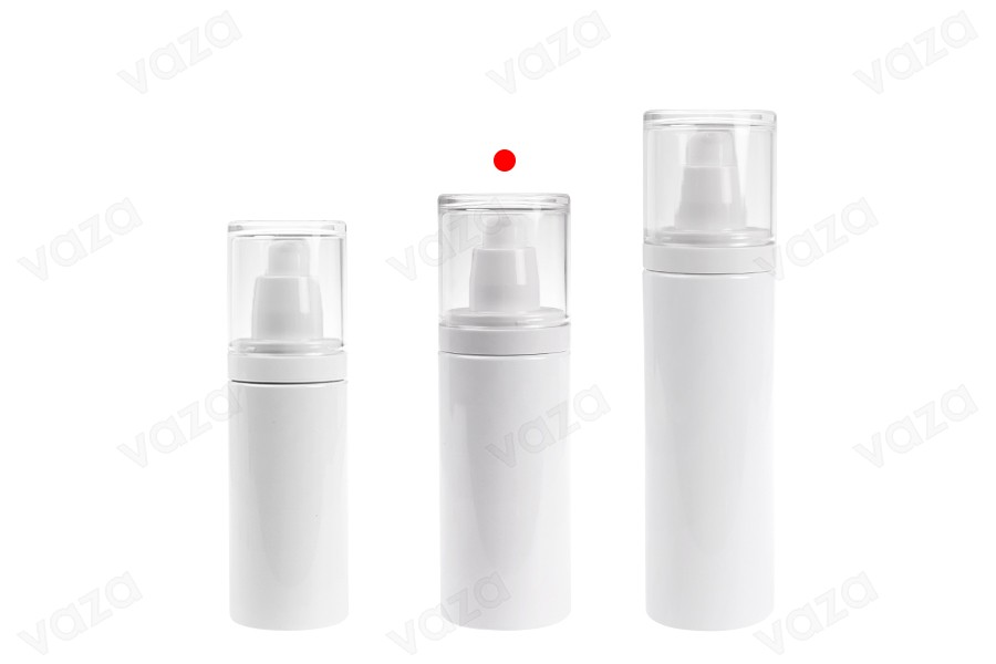 Πλαστικό (PET) λευκό μπουκάλι 150 ml με αντλία κρέμας και διάφανο καπάκι Πλαστικό (PET) λευκό μπουκάλι 150 ml με αντλία κρέμας και διάφανο καπάκι-εικόνα_σύνθεση