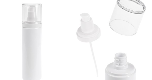 Plastic (PET) white bottle 200 ml with cream pump and transparent cap