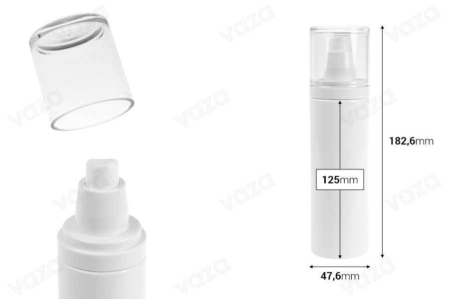 Flacon blanc en plastique (PET) de 200 ml avec pompe à crème et bouchon transparent-εικόνα_διαστάσεις