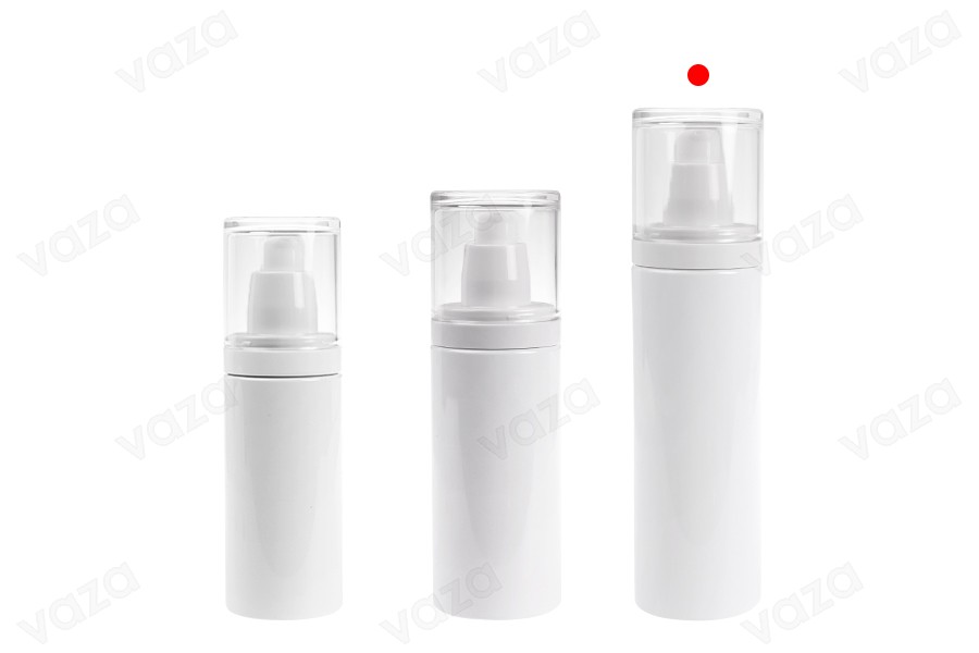 Flacon blanc en plastique (PET) de 200 ml avec pompe à crème et bouchon transparent-εικόνα_σύνθεση