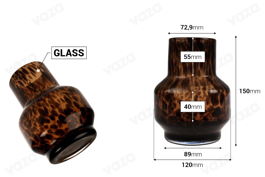 Γυάλινο διακοσμητικό βάζο σε animal print - 120x150 mm Γυάλινο διακοσμητικό βάζο σε animal print - 120x150 mm-εικόνα_διαστάσεις