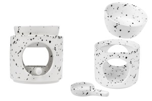 Diffuseur d'ambiance en céramique 95 x 100 mm avec cuillère en céramique pour fondants parfumés et huiles essentielles, coloris blanc et noir.-εικόνα_προϊοντική
