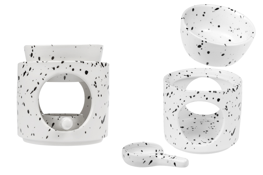 Ceramic room diffuser 95x100 mm with ceramic spoon for wax melts and oils in white and black color Ceramic room diffuser 95x100 mm with ceramic spoon for wax melts and oils in white and black color-image_product