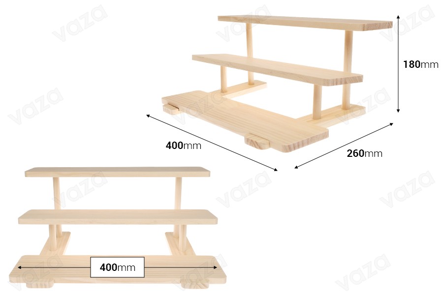 Ξύλινο stand 400x260x180 mm - 3 επιπέδων-εικόνα_διαστάσεις