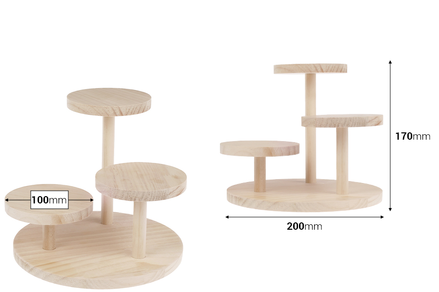 Supporto in legno 200x170 mm (diametro di ogni base 100 mm)-dimensioni_immagine
