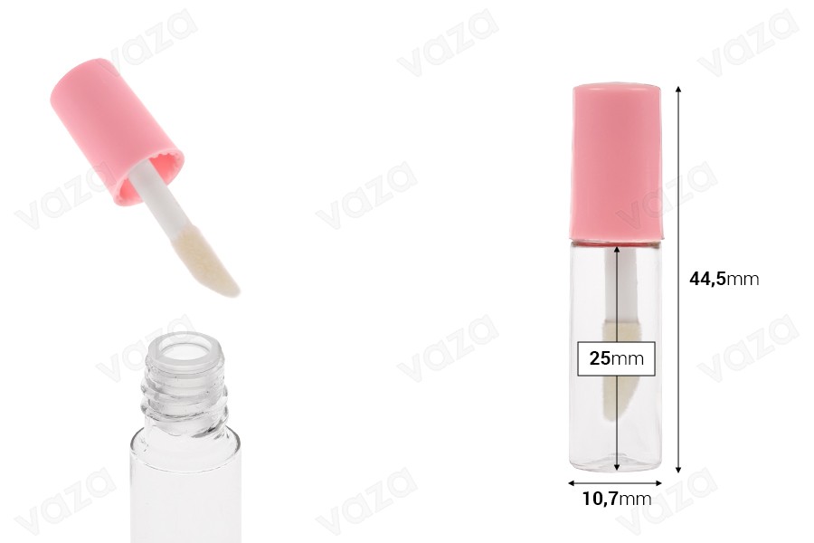 Astuccio trasparente in acrilico per lucidalabbra da 1,2 ml con coperchio rosa e scolapiatti - 12 pezzi-εικόνα_διαστάσεις