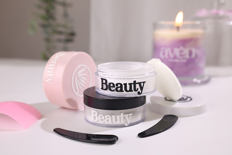 Barattolo acrilico trasparente da 8 ml con setaccio e spugna per polvere e coperchio - 6 pezzi-gruppo_immagini