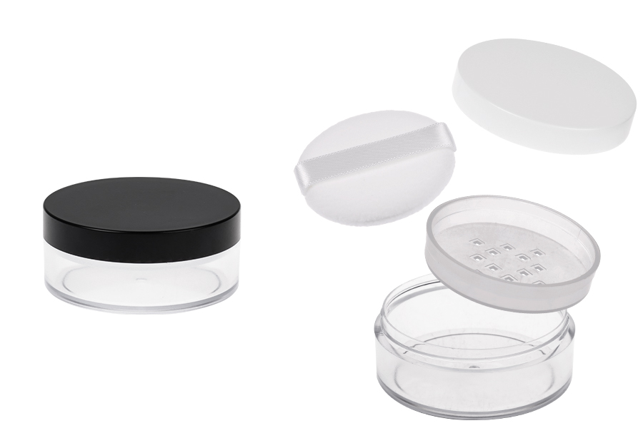 Ακρυλικό διάφανο βαζάκι 8 ml με κόσκινο και σφουγγαράκι για πούδρα και καπάκι - 6 τμχ-εικόνα_προϊοντική