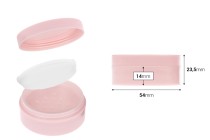 Ακρυλικό ροζ βαζάκι 8 ml με κόσκινο και σφουγγαράκι για πούδρα και ροζ καπάκι - 6 τμχ-εικόνα_διαστάσεις