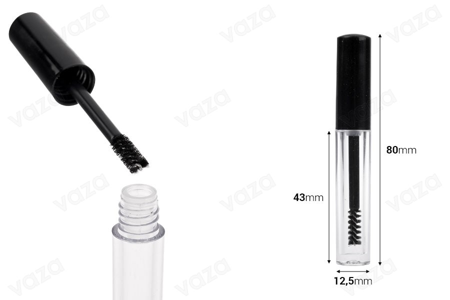 Shishe dhe furçë për rimel 1.5 ml me kapak të zi dhe kullues - 12 copë-imazh_dimensione