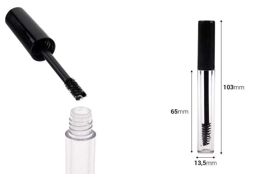 3-ml-Mascara-Fläschchen und Bürste mit schwarzem Deckel und Abtropfschale – 12 Stück-bildabmessungen