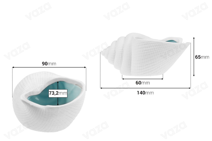 Pot décoratif en céramique en forme de coquillage 140 x 90 x 65 mm pour bougie Pot décoratif en céramique en forme de coquillage 140 x 90 x 65 mm pour bougie-photo_dimensions