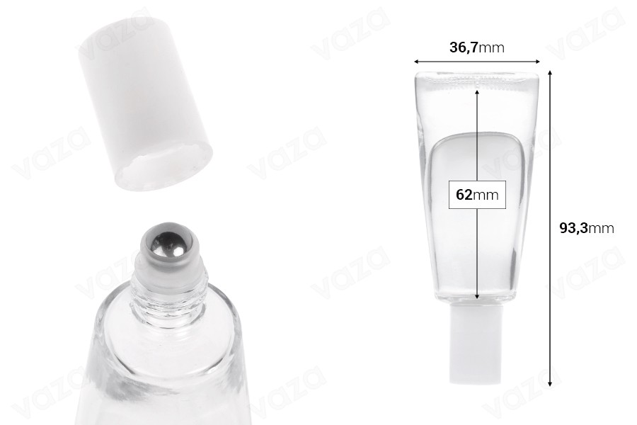 10 ml Roll-on-Glasflasche in röhrenförmiger Form mit Metallkugel-bildabmessungen