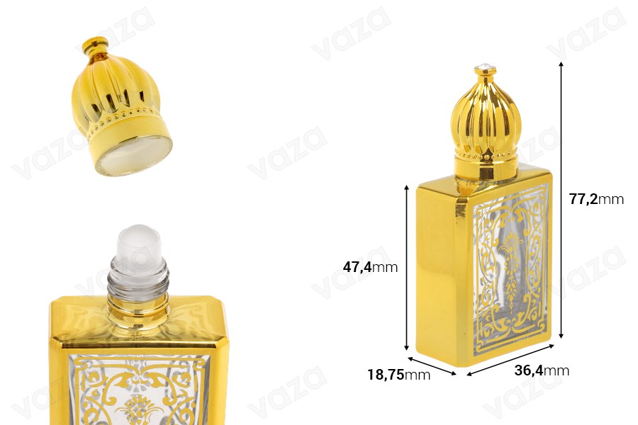 Parfümflasche im arabischen Stil, 15 ml, mit Roll-on Parfümflasche im arabischen Stil, 15 ml, mit Roll-on-εικόνα_διαστάσεις