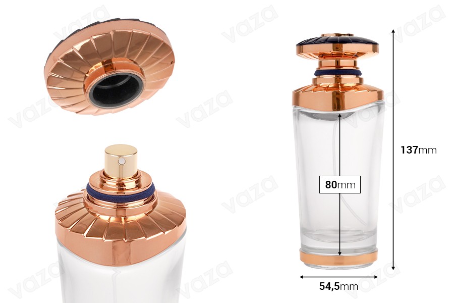 Flacone di profumo in stile arabo da 100 ml con erogatore spray a crimpare color oro Flacone di profumo in stile arabo da 100 ml con erogatore spray a crimpare color oro-dimensioni_immagine