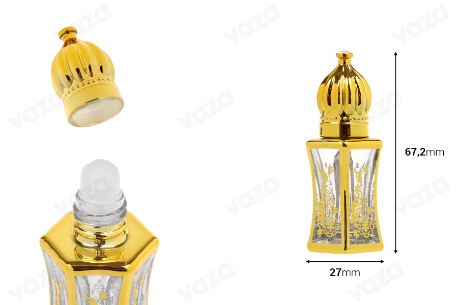 Parfümflasche im arabischen Stil, 6 ml, mit Roll-on Parfümflasche im arabischen Stil, 6 ml, mit Roll-on-εικόνα_διαστάσεις