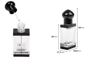 Flacon en verre transparent de 5 ml avec aiguille et bouchon-photo_dimensions