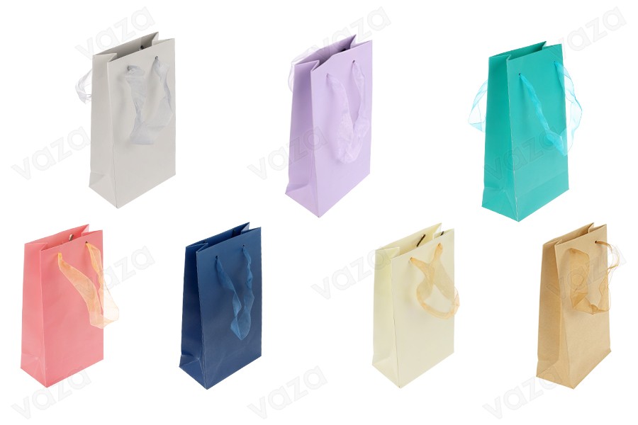 Sacchetto regalo in carta plastificata 110x60x200 mm con manico in organza da 2 cm in vari colori-immagine_prodotto