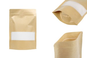 Sachets en papier kraft de type Doypack 160 x 40 x 235 mm , avec zip et fenêtre, revêtement transparent interne et externe et possibilité de scellage par thermoscellage – paquet de 100 pcs-εικόνα_προϊοντική