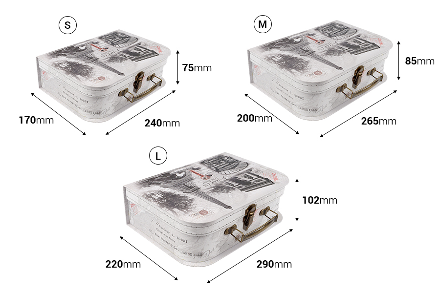 Kleiner Koffer für Geschenke mit metallischem Henkel und Clips, Set aus 3 Teilen