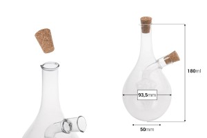 Zweiteilige Glasflasche 480ml in einer Traube Form mit 2 konischen Naturkorken, handgemacht aus mundgeblasenes Glas-εικόνα_διαστάσεις