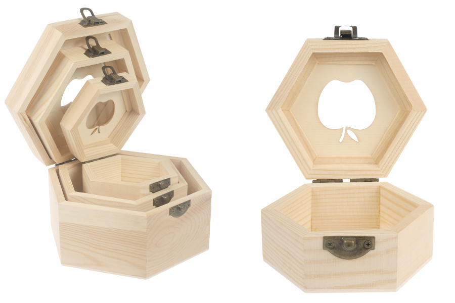 Scatola portaoggetti in legno con finestra a forma di mela e clip-set di 3 pezzi (S-M-L) Scatola portaoggetti in legno con finestra a forma di mela e clip-set di 3 pezzi (S-M-L)