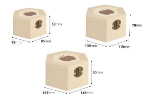Holzkiste mit Sichtfenster mit Clips, Set aus 3 Stücken  (S -M- L)-εικόνα_διαστάσεις