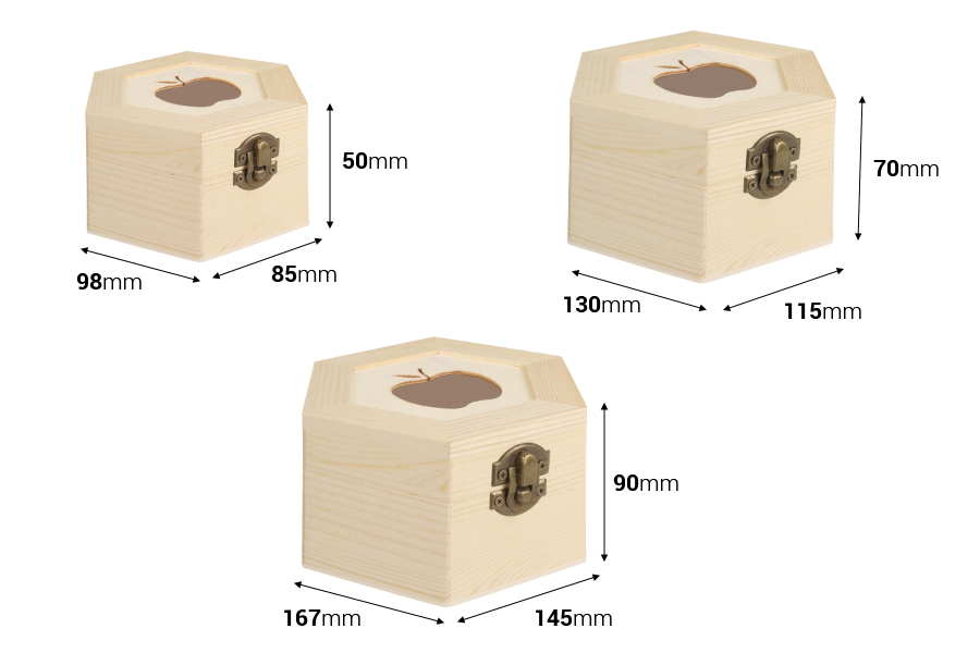 Scatola portaoggetti in legno con finestra a forma di mela e clip-set di 3 pezzi (S-M-L) Scatola portaoggetti in legno con finestra a forma di mela e clip-set di 3 pezzi (S-M-L)