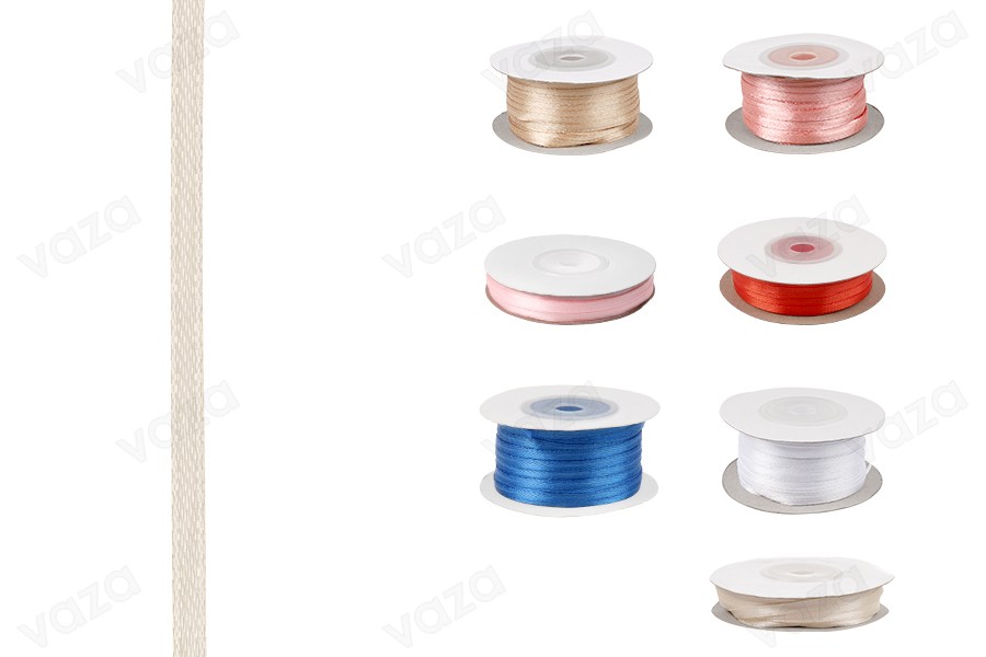 Nastro di raso per decorazione, largo 3 mm, disponibile in vari colori - 50 metri per pezzo.-immagine_prodotto