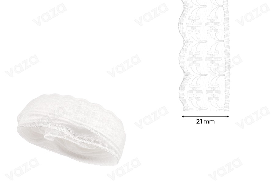 Dantellë poliesteri e qëndrueshme, me gjerësi 21 mm – 10 metra. Dantellë poliesteri e qëndrueshme, me gjerësi 21 mm – 10 metra.-imazh_dimensione
