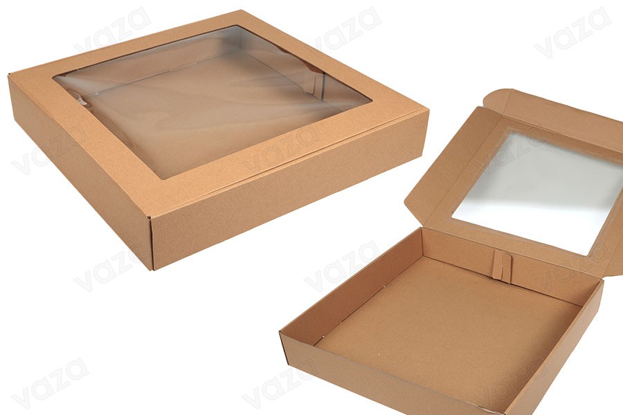 Verpackungsbox aus Kraftpapier mit Sichtfenster 450x450x80mm - Packung 20 Stk Verpackungsbox aus Kraftpapier mit Sichtfenster 450x450x80mm - Packung 20 Stk-εικόνα_προϊοντική